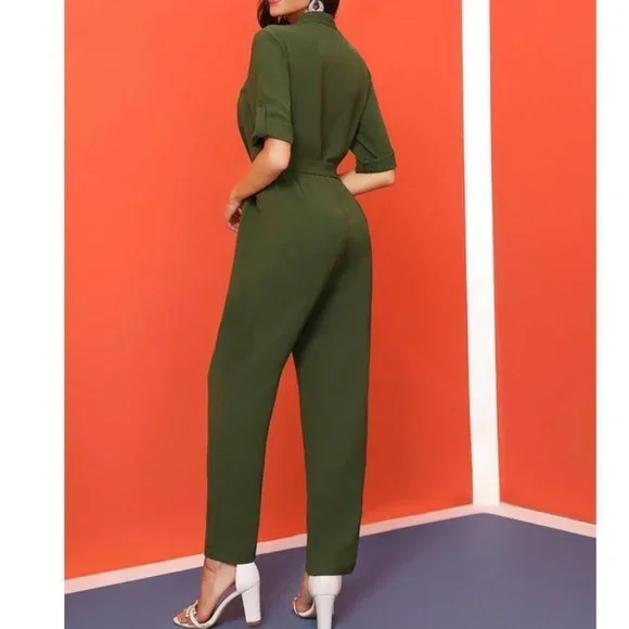 Virginia belted Jumpsuit - Olive - Picture 5 of 8